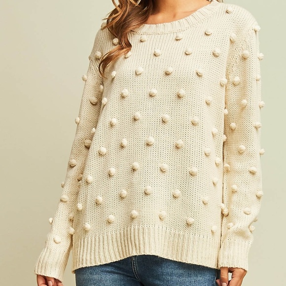 Sweaters - Pom Pom ivory sweater